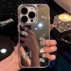 Shein Luxury Rhinestone Cherry Mirror Case For iPhone 16 15 14 13 12 11 Pro Max