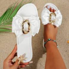 Gold - Women Slides Shein Elegant Flat Slide Sandals - Fashion Bow/Gold