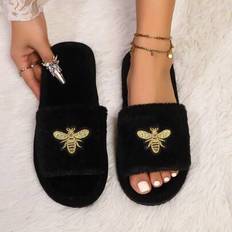 Slippers Shein Cartoon Bee Embroidery Unisex Plush Slippers - Soft Bottom