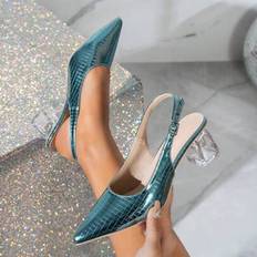 Blue - High Heel Heels & Pumps Shein Pointed Toe Crystal Heel Mary Jane High Heel Pumps - Blue Plaid