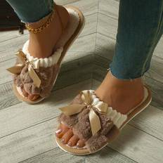 Slippers Shein Women Rabbit Fur Bow Design Slip-On Slippers - Fluffy House