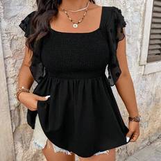 Blusen Shein Damen Große Bluse mit Quadratischem Kragen und Kappärmeln - Lässig