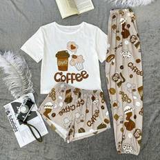 Shein Women's Plus Size Letter & Cartoon Printed Pajama Set