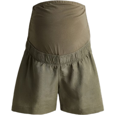 H&M Mama Linen Blend Shorts Dark Khaki Green (1255697003)