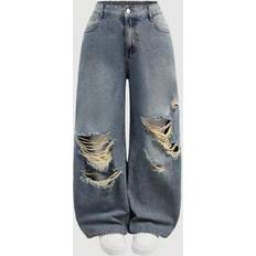Shein Damen Bequeme Schlaghose Zerrissene Jeans - Blau