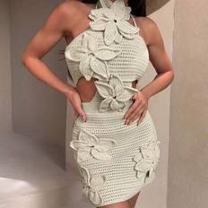Badeanzug Cover Ups & Sarongs Shein Damen Handgefertigtes Gehäkeltes Blumen Neckholder Strandkleid - Hochwertig