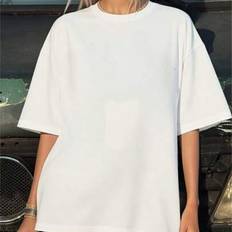 Oversize tshirt Shein Women's Round Neck Short Sleeve Oversize Fit Long Length T-Shirt - Spring/Summer