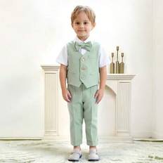 Polyester Suits Shein Young Boys Suit Set - Vest Pants/Matching Bow Tie