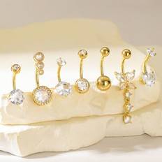 Shein Minimalist Fashion Long&Short Stainless Steel Navel Rings Combo - Heart