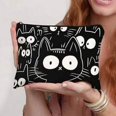 Women Cosmetic Bags Shein Funny Cats Pattern Cosmetic Bag - Women