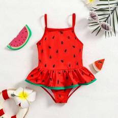 Polyester Bathing Suits Shein Baby Girl Watermelon Print One-Piece Swimsuit - Beach Holiday