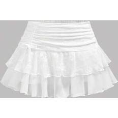 Skirts Shein Teen Girls Y2K Summer Spring Outfits Low Waist Lace Mesh Double-Layered Pleated Tie-Up Slit Skirt - White