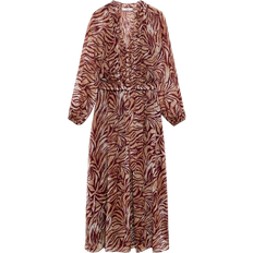 Mango Colombia Printed Long Dress - Maroon