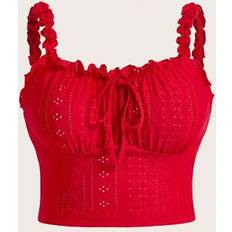 Shein Plus Size Romantic Red Sheer Ruffle Trim Cami Top - Romantic Red