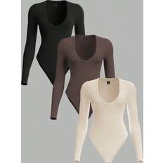 Shein Plain Knit Bodysuit Set - Long Sleeve