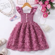 Shein Young Girl's Solid Color Ruffled Floral Splice Elegant Sleeveless Dress - Summer