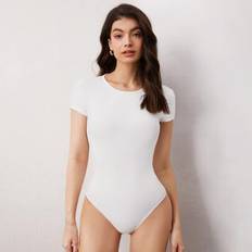 White Bodysuits Shein Solid Slim Tee Bodysuit