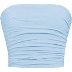 Blue Tank Tops Children's Clothing Shein Tween Girl Minimalist Comfy Ruched Elastic Fitted Strapless Tube Bandeau Top