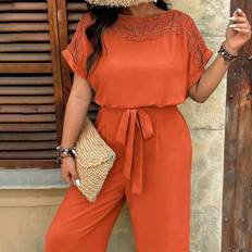 Lace Jumpsuits & Overalls Shein Plus Size Water Soluble Lace Patchwork Batwing Sleeve Romper - Loose