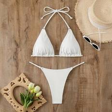 White Bikini Sets Shein Women's Summer Beach Solid Color Halter Neck Bikini Set - With Separated