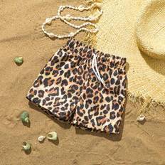 6-9M Swim Shorts Shein Cute Leopard Print Swimming Trunks - Woven Fabric Beach Shorts