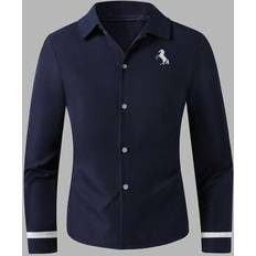 Long Sleeves Shirts Shein Casual Gentlemanlike Long Sleeve Embroidered Horse Shirt - Teen/Boys