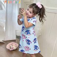 Girls Nightgowns Children's Clothing Shein Cute Rabbit Allover Print Comfy Loose Short Sleeve Long Nightgown Sleepwear