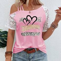 Lace T-shirts Shein Women's Lace Patchwork Heart & Leopard Print T-Shirt - Graphic Cheetah