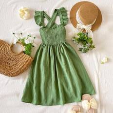 Everyday Dresses - Green Shein Tween Girl Casual Elegant Collegiate Dress - Green