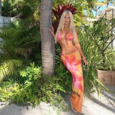 Bikini-Sets Shein 3er-Set Damen Tropical Muster Boho Neckholder Rückenfrei Bikini Badeanzug und Rock Strandkleid Set - Sommer
