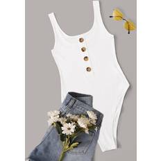 White Shapewear & Under Garments Shein Button Front Rib-knit Tank Bodysuit
