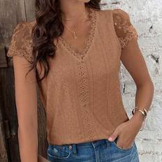 Lace T-shirts Shein Women's Lace Patchwork Short Sleeve Textured Fabric Summer T-Shirt