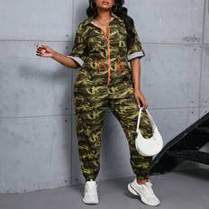Camouflage Jumpsuits & Overalls Shein Plus Size Camouflage Contrast Color Zipper Detail Jumpsuit