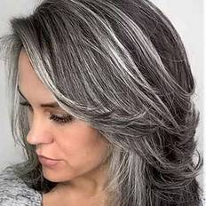 Grey Wigs Shein Fashionable Synthetic Dark Grey Layered Side Bangs Short Wavy Wig