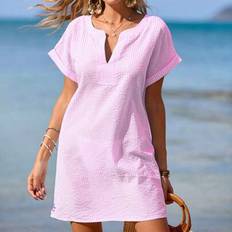 Women Swimsuit Cover-Ups & Sarong Wraps Shein Women's Striped Short Sleeve Loose Casual Beach Vacation Cover Up