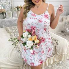 Shein Plus Size Women Floral Print Ruffle Trim Camisole - Nightgown