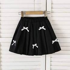 Black Skirts Shein Young Girl's White Bow Accent Black Pleated A-Line Skirt - Black