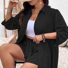 Shein Plus Size Vacation Casual Shirt And Shorts Set - 2Pcs