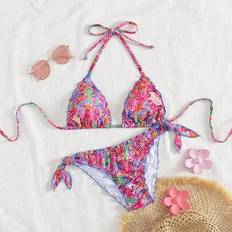 Polyester Bikini Sets Shein Cute Floral Lace Pleated Bikini Two Pieces Set - Summer Island Vacation