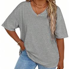 Shein Plus Size Plain V-Neck Casual Versatile Short Sleeve T-Shirt