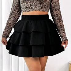 Shein Plus Size Women Solid Color Pleated Skirt - Casual Everyday Wear