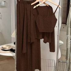 Shein Franclia 3-Piece Set Casual Everyday Layering Cami Top & Jacket - Knit Brown