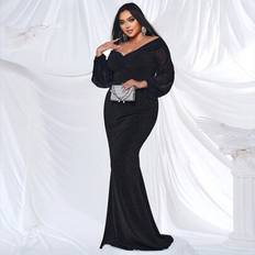 Shein Plus Size Solid Color Off Shoulder Long Sleeve Simple Elegant Maxi Casual Wedding Guest Dress - Women