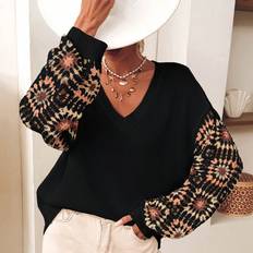 Florals Jumpers Shein Plus Size Women Crochet Floral Drop Shoulder Loose V-Neck Pullover Sweater - White