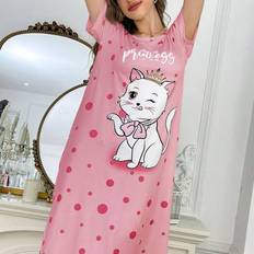 Shein Cute Cat & Polka Dot Letter Print - Nightgown