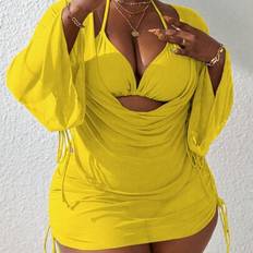 Shein Plus Size Halter Neck Tie Tankini Set - Solid Color Loose