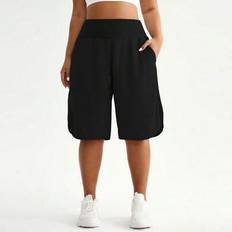 Shein Damen Große Größen Einfarbig Hohe Taille Mit Tasche Locker Sitzende Fitnesshorts