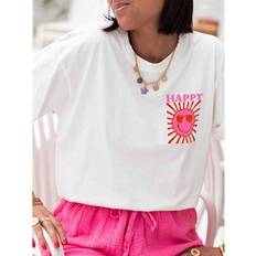 Shein Damen Lässig Sommer Lockere T-Shirt - Cartoon/Buchstabendruck