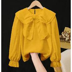 Polyester Blouses & Tunics Children's Clothing Shein Tween Girls Solid Color Peter Pan Collar Loose Cute Blouse With Long Sleeves