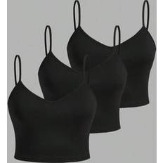 Shein 3pcs Set Women Plus Size Solid Color Black Cami Top - Black